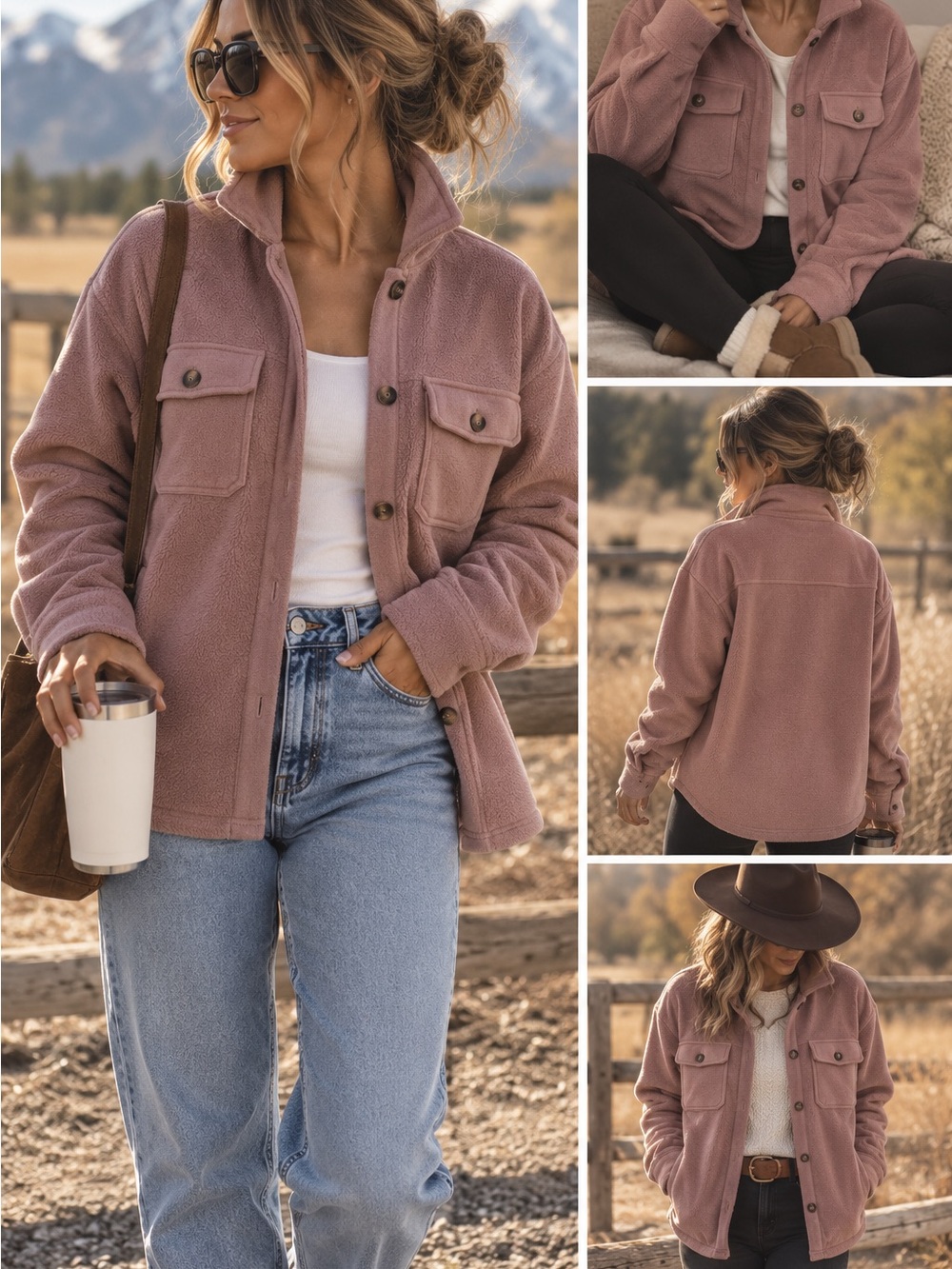 BKE Dusty Rose Teddy Shacket Jacket